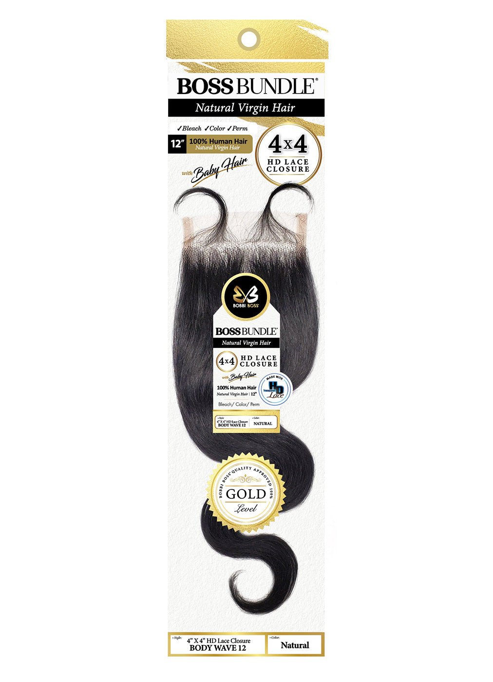 Boss Hair Boss Bundle Human Hair-4×4 Closure Body Wave 12