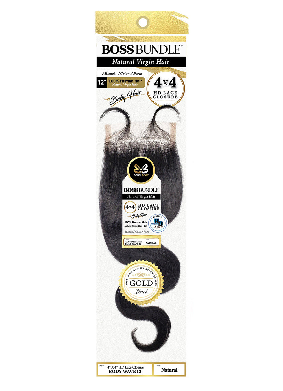 Boss Hair Boss Bundle Human Hair-4×4 Closure Body Wave 12